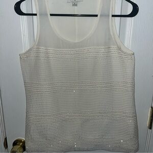 Elegant Cream Sequin Ribbed Sheer Sleeveless Top by Banana Republic, Sz Sm